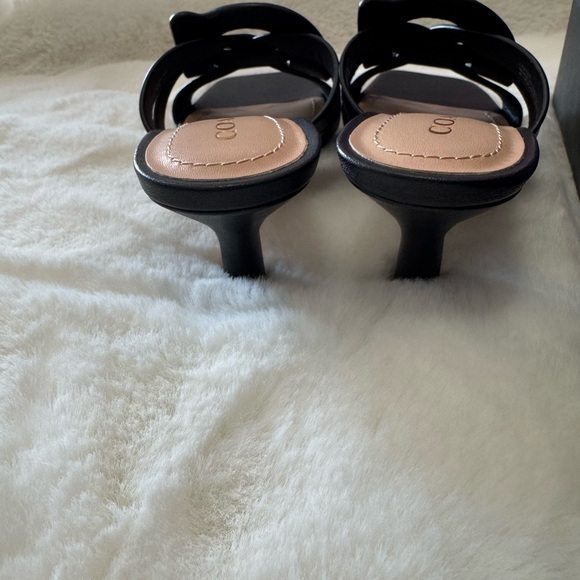 Coach Tillie Black Leather Heeled Slides Size 5 - Picture 4 of 6